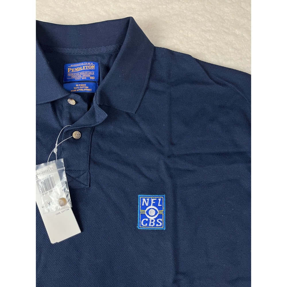 Pendleton Men's Navy Blue Polo Shirt‎ NFL CBS Logo Short Sleeve 100% Cotton XL
